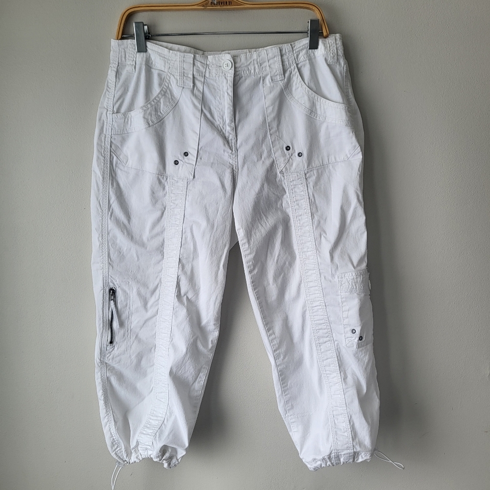 Style & Co Y2k White Cargo Capri Jogger Activewear Pants Elastic Drawstring Hem